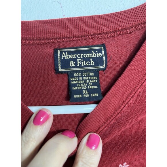 Abercrombie Fitch VTG Spellout Y2K Snowflake Shirt Mens XL Red Lng slv - Picture 5 of 10